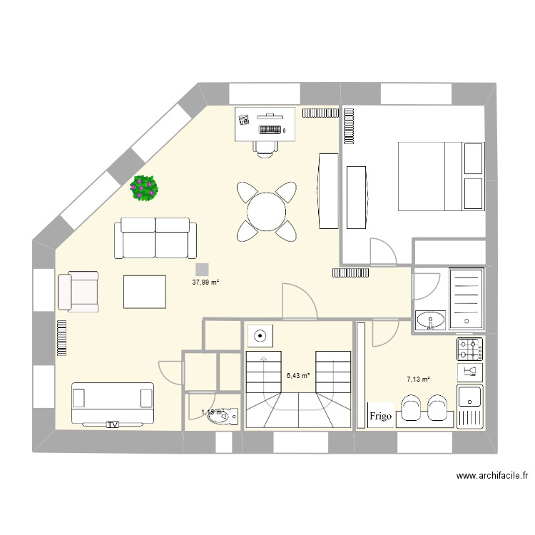 St Aignan 1. Plan de 4 pièces et 53 m2