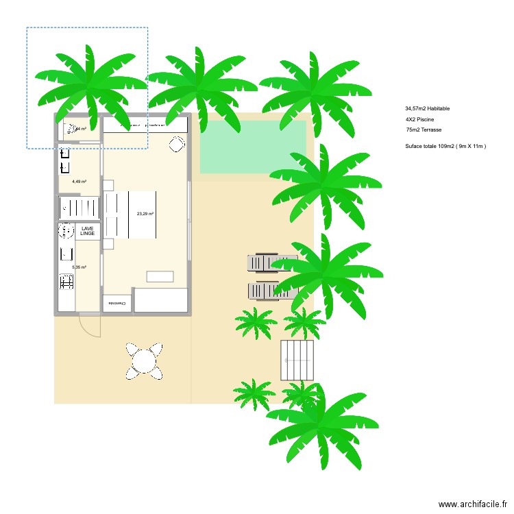 CABANE NEW. Plan de 4 pièces et 35 m2