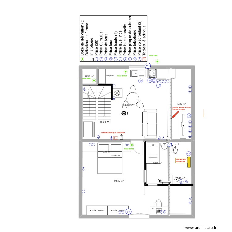 immeuble1 3ème Elec  V3 T2. Plan de 6 pièces et 64 m2