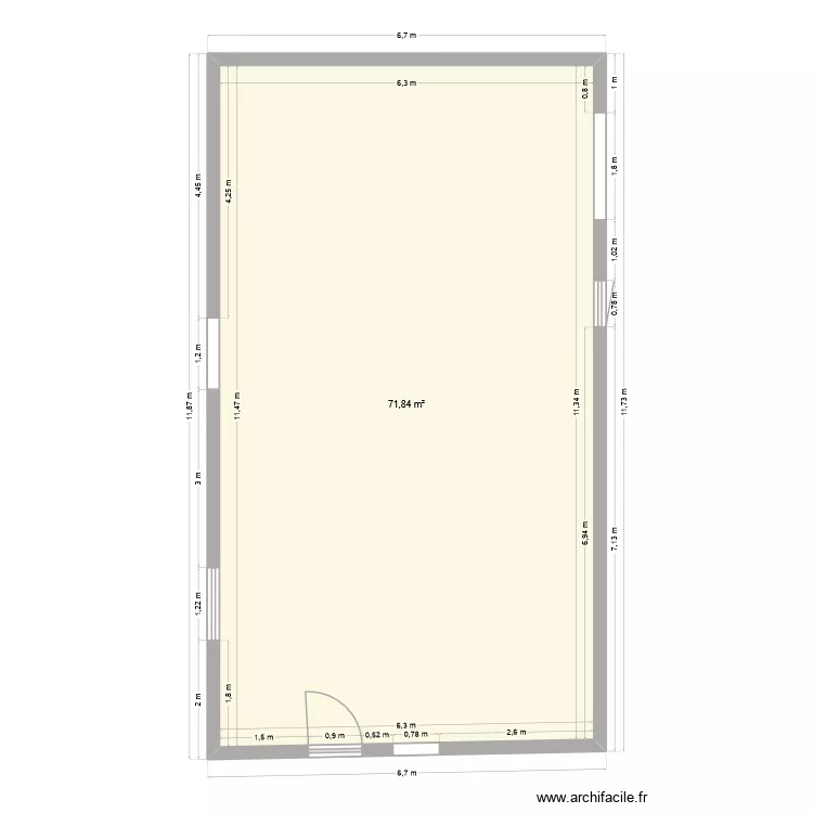plandemasse avec ouverture. Plan de 1  et 72 m²