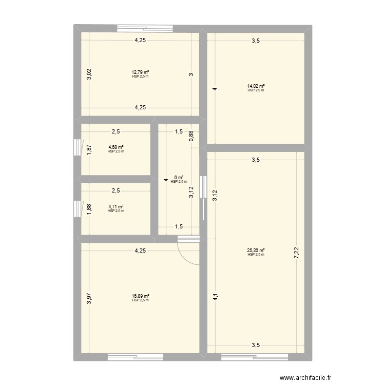 m25. Plan de 7 pièces et 84 m2