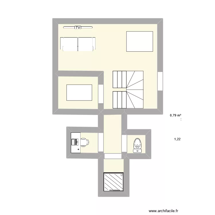 RDC. Plan de 5  et 23 m²