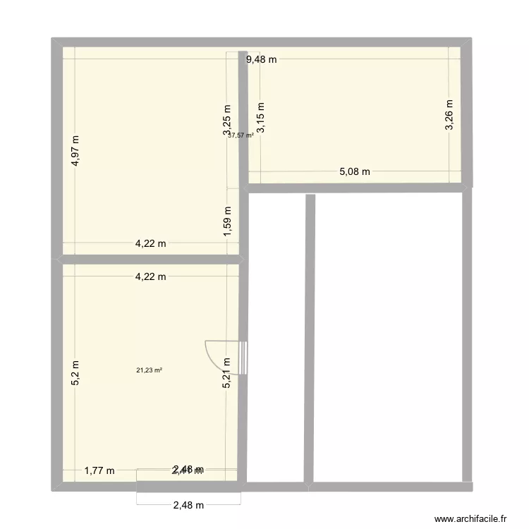 1 et etage. Plan de 2  et 59 m²