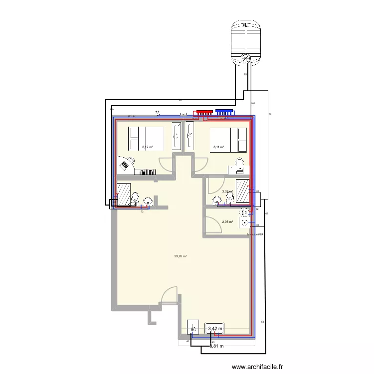 FADOUCH. Plan de 5 pièces et 62 m²