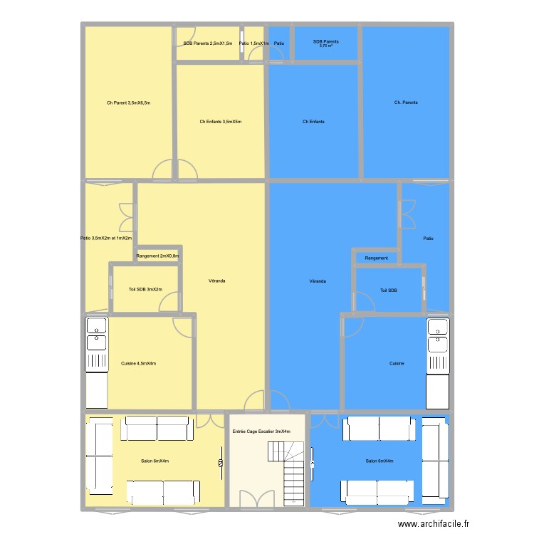 Pikine Immeuble 3 sans Meuble. Plan de 21 pièces et 279 m2