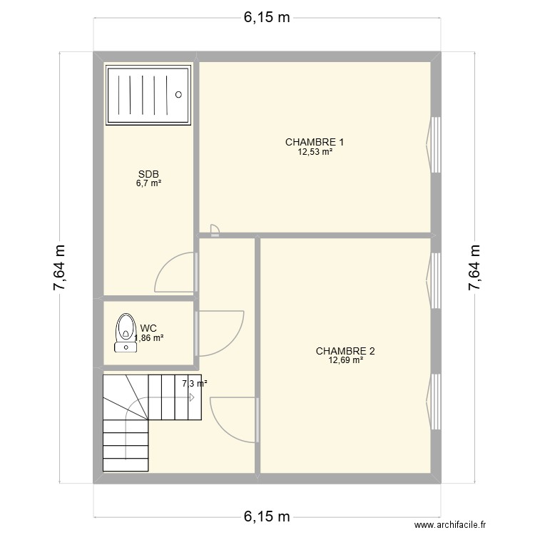 ETAGE EGLISE. Plan de 5 pièces et 41 m2