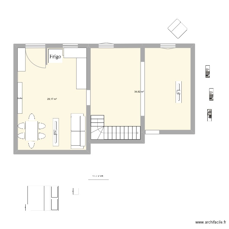 Charette projet z. Plan de 2 pièces et 64 m2