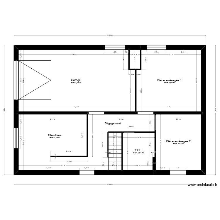 Sous-sol Pontus. Plan de 8 pièces et 80 m2