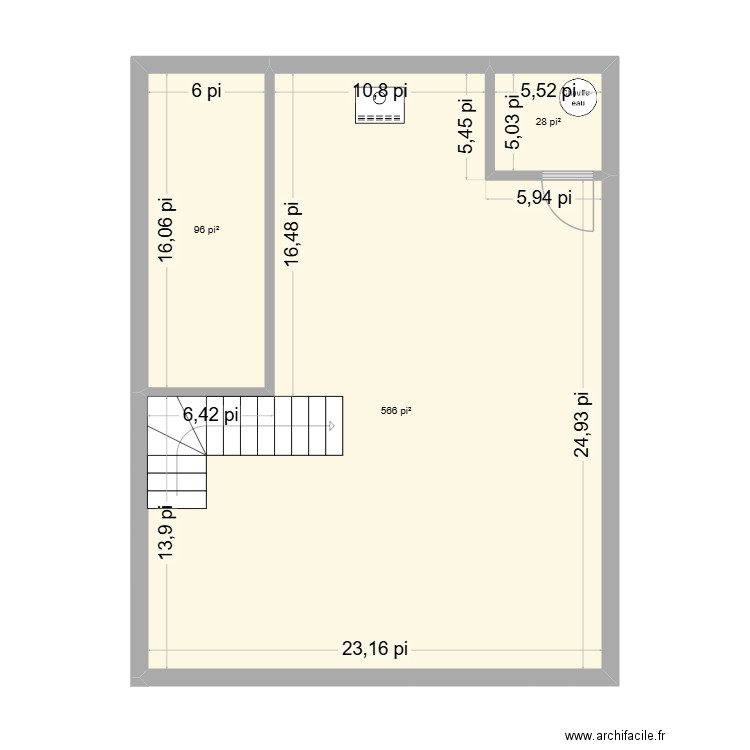 sous-sol. Plan de 3 pièces et 64 m2