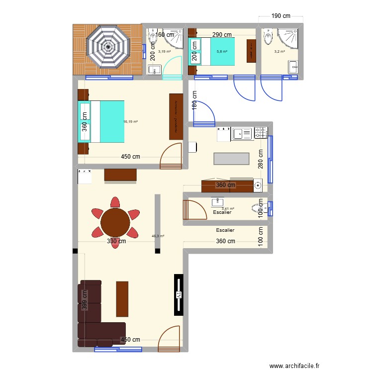 adronis acacia. Plan de 6 pièces et 78 m2