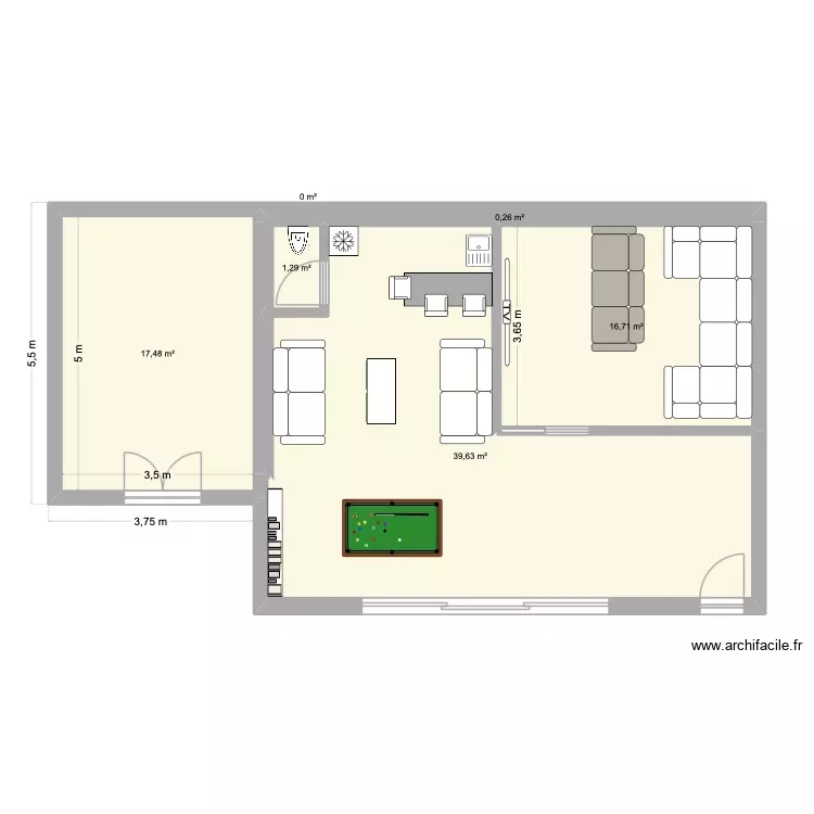 SALLE DE JEUX VERSION 5.5 +++. Plan de 6 Pièces et 75 m²