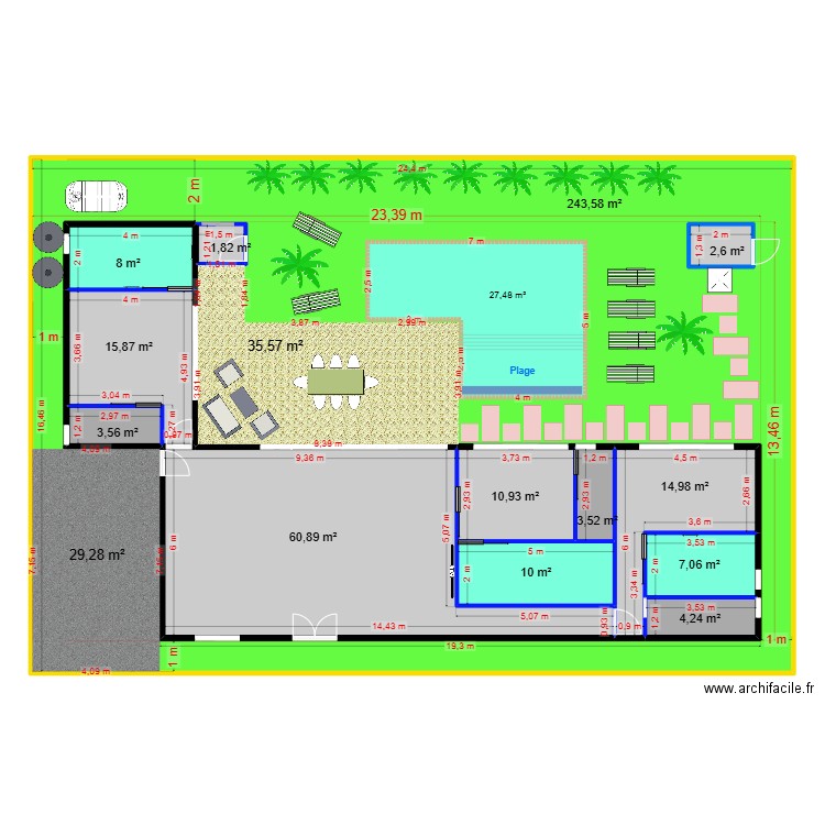 Maison L V0. Plan de 13 pièces et 545 m2