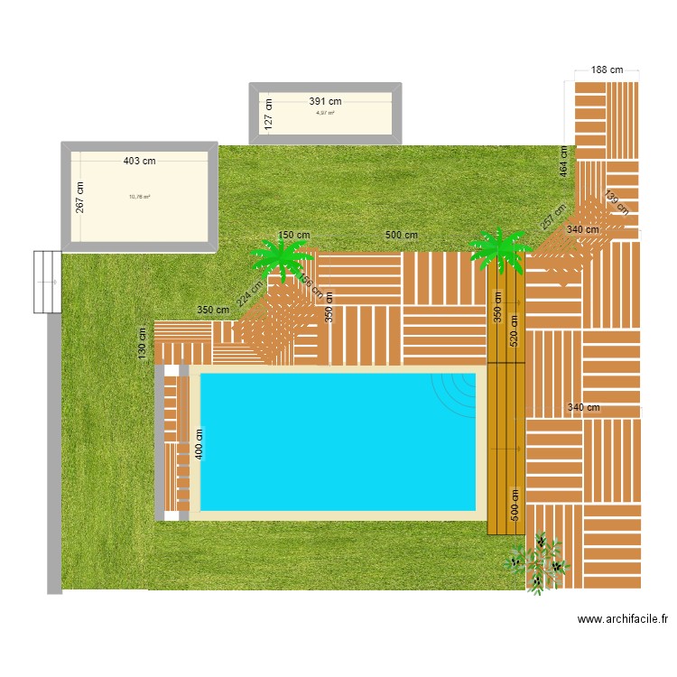 Plan piscine jardin. Plan de 2 pièces et 16 m2