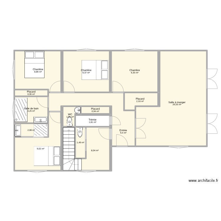 La poro. Plan de 15 pièces et 96 m2