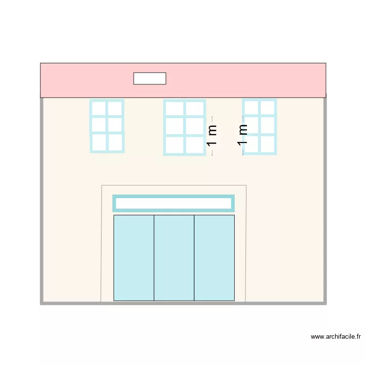 Fa&ccedil;ade/3 fen&ecirc;tres symetriques petits carreaux. Plan de 1 pièce et 36 m²