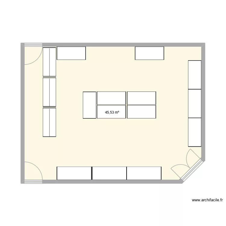 magasin p&eacute;da. Plan de 1  et 46 m²