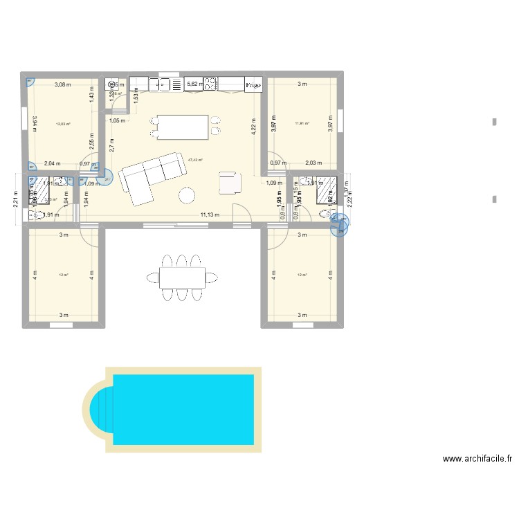 jean paul. Plan de 7 pièces et 100 m2