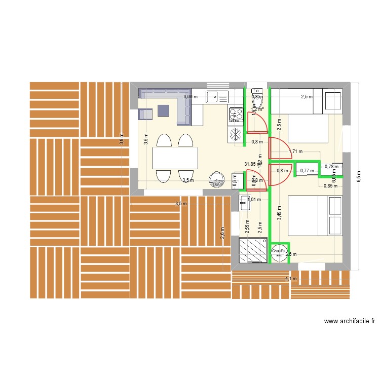 Bois Joly 2. Plan de 2 pièces et 33 m2