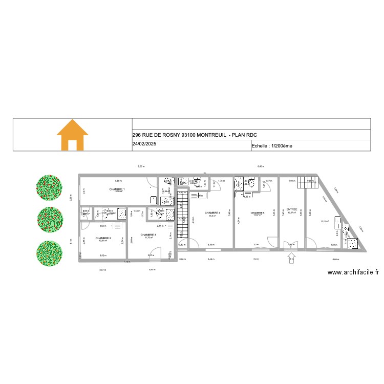 MONTREUIL ROSNY RDC. Plan de 14 pièces et 107 m2