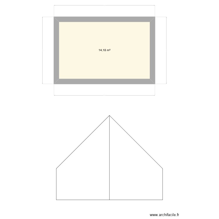 chambre annexe et toiture. Plan de 1 pièce et 14 m2