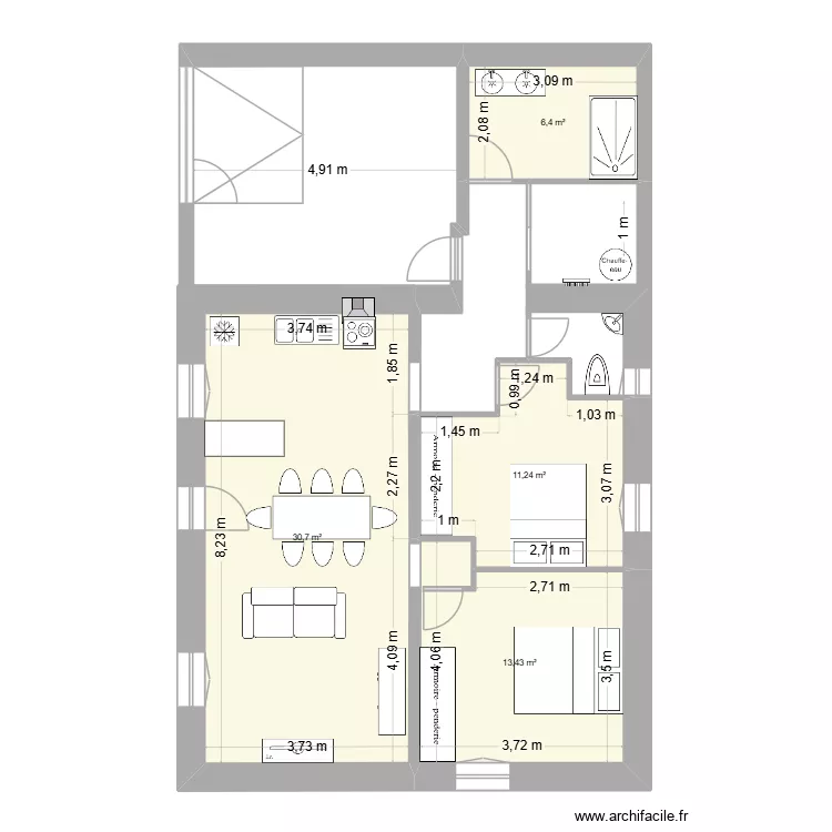 plan apartement rdc. Plan de 3  et 55 m²
