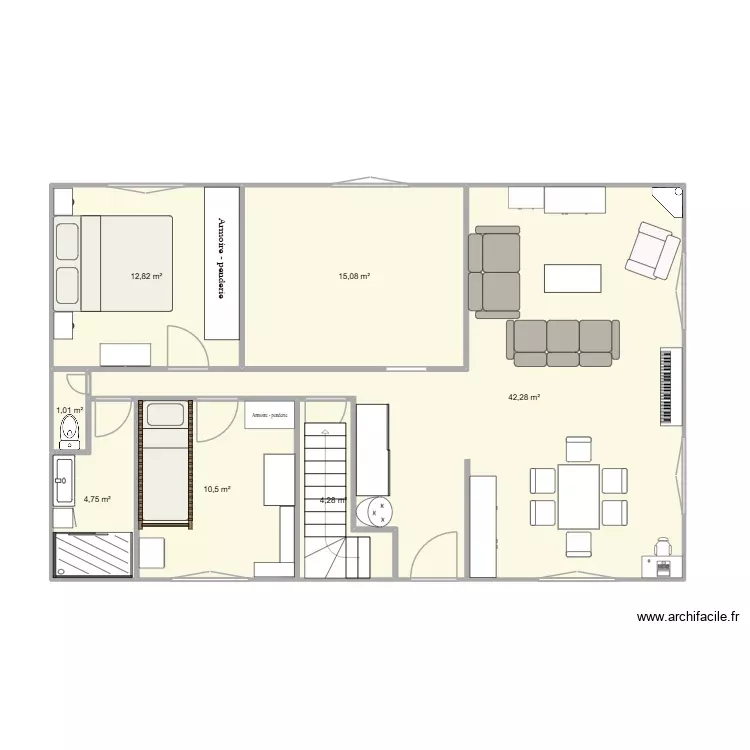 Etage 1. Plan de 7 Pièces et 91 m²