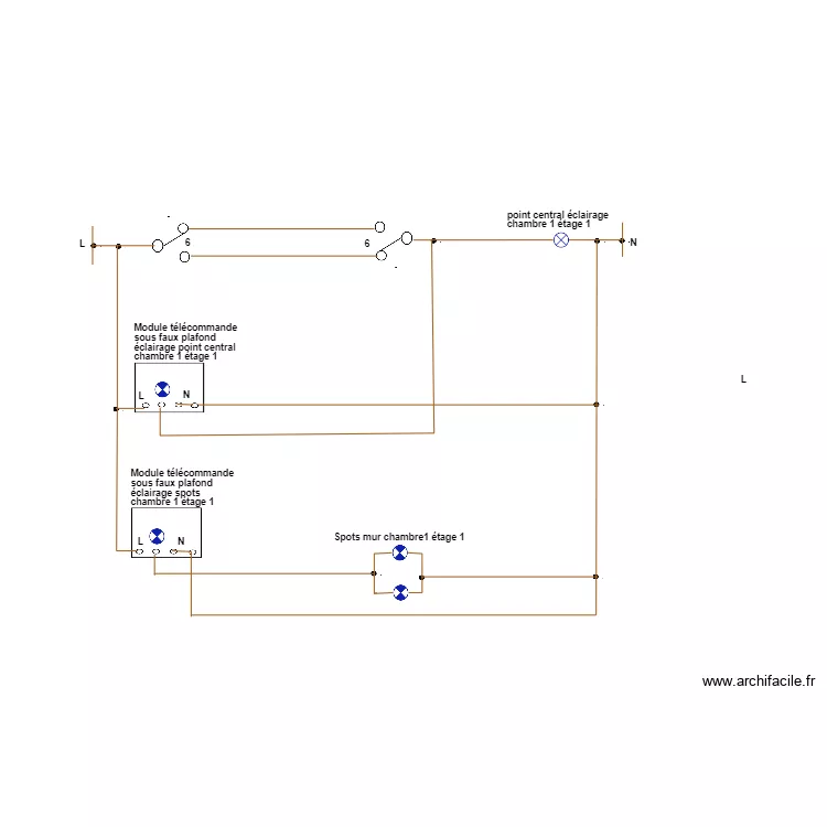 module commande &eacute;clairage chambre 1 &eacute;tage 1. Plan de 