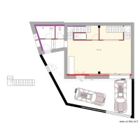 Plan RDC avec porte coulissante interne + 2 escaliers séparés