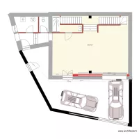 Plan RDC avec porte coulissante interne + 2 escaliers s&eacute;par&eacute;s