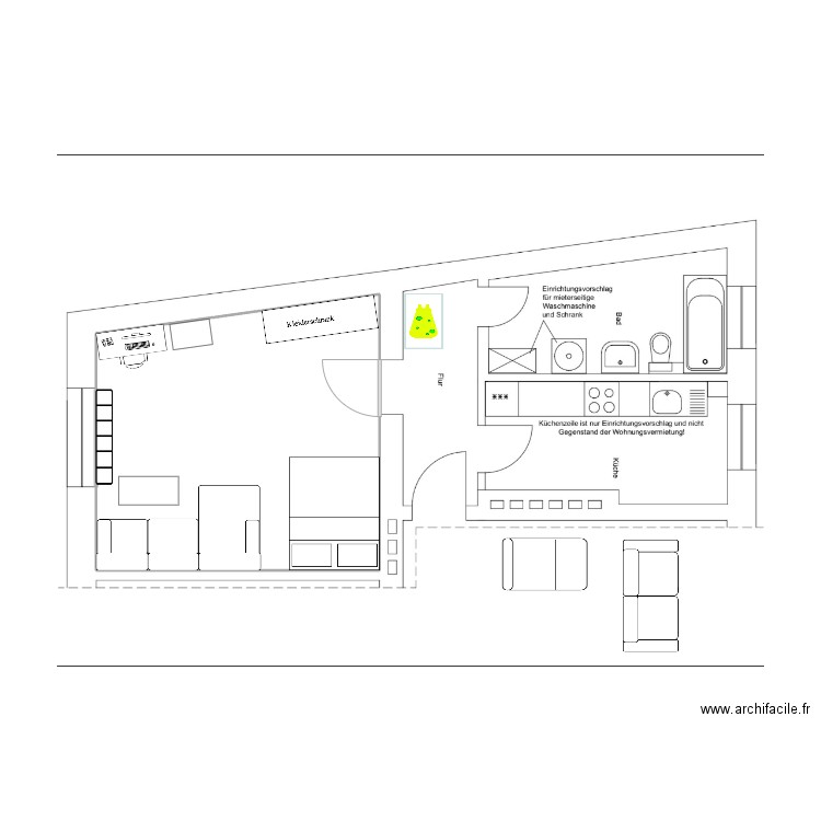 House Studio. Plan de 1 pièce et 22 m2
