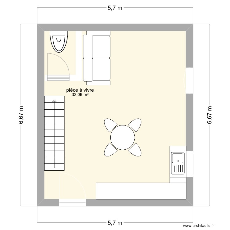 pièce à vivre. Plan de 1 pièce et 32 m2