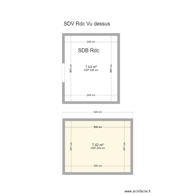 SDB rdc. Plan de 2 pièces et 15 m2