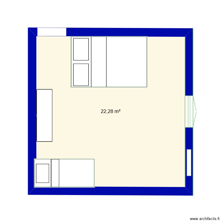 chambre . Plan de 1 pièce et 22 m2