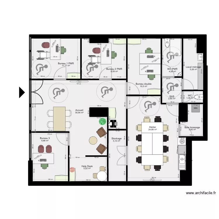 B&eacute;ziers nv local - v6. Plan de 21  et 127 m²