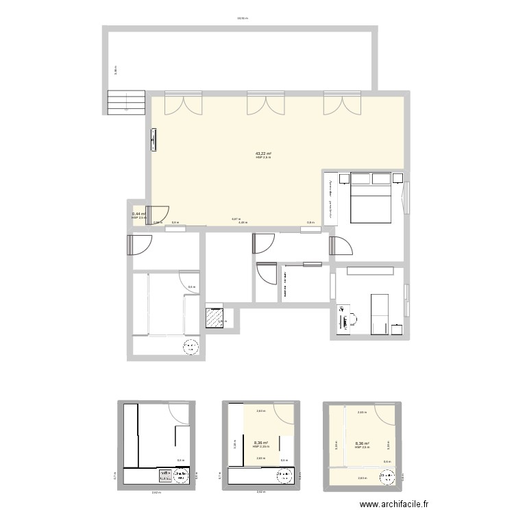 les coccinelles2. Plan de 4 pièces et 60 m2