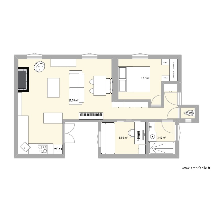Appart 52m2. Plan de 5 pièces et 52 m2
