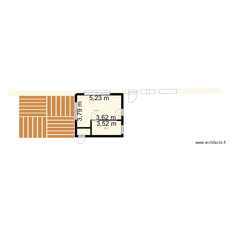 Snack. Plan de 2 pièces et 24 m2