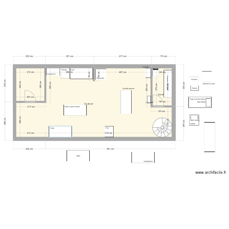 Expérience. Plan de 2 pièces et 55 m2