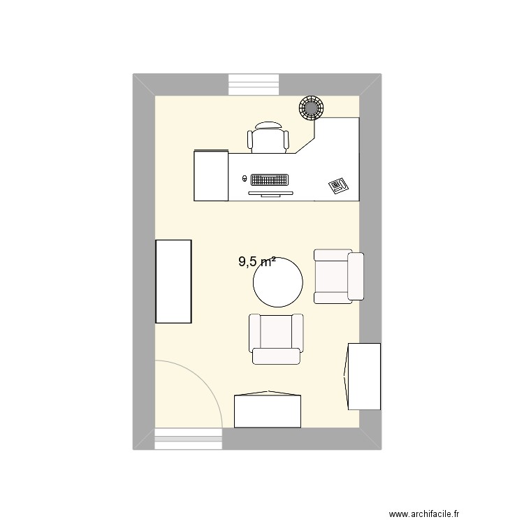 bureau necker. Plan de 1 pièce et 10 m2