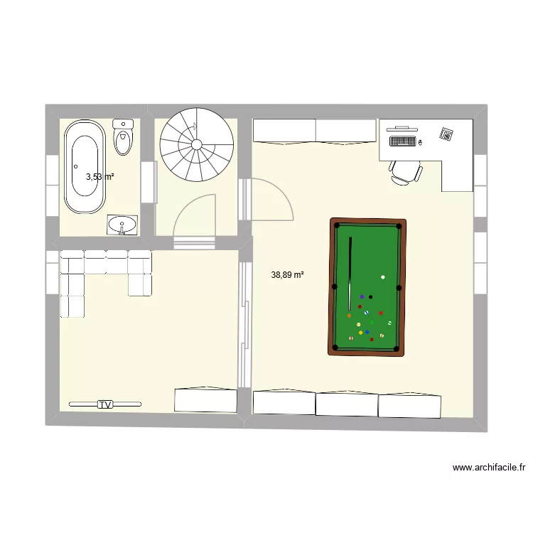 Plan 2e verdieping. Plan de 2  et 42 m²