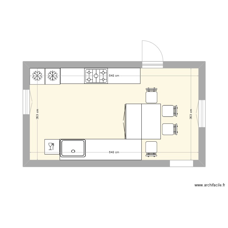 CUISINE V4. Plan de 1 pièce et 23 m2