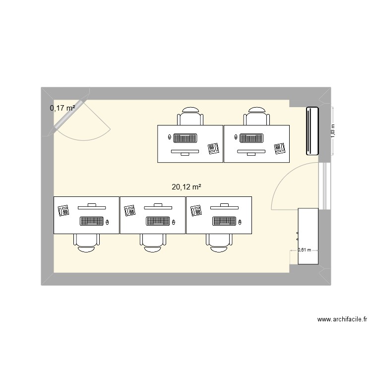 Bureau HC. Plan de 2 pièces et 20 m2