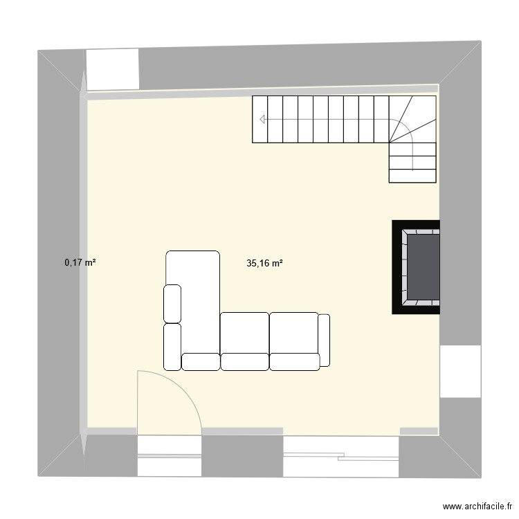 rdc. Plan de 2 pièces et 35 m2