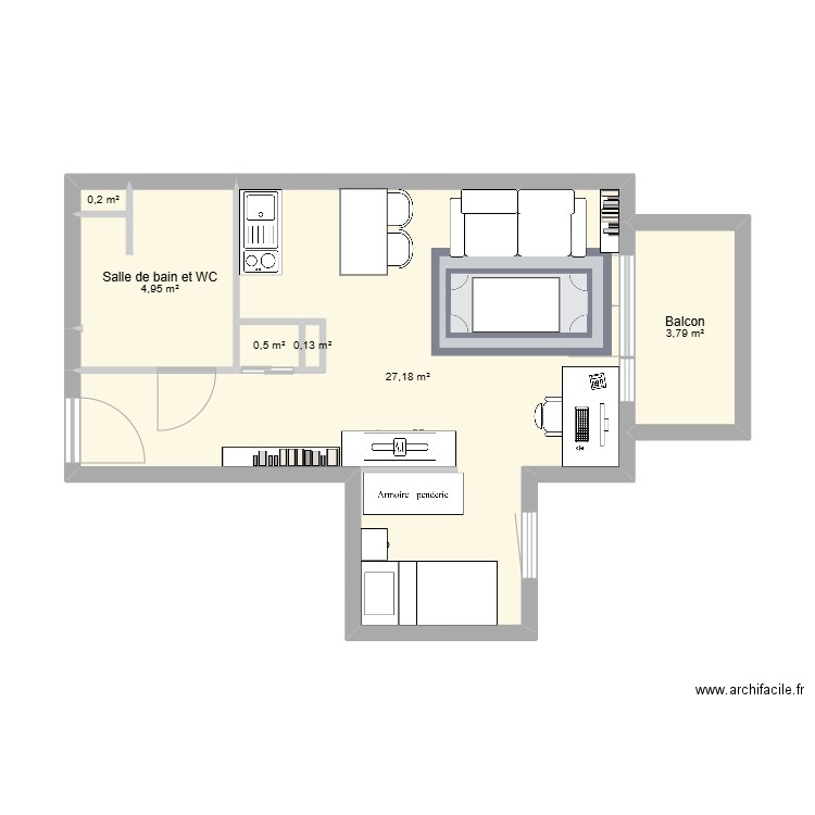 studio 2. Plan de 6 pièces et 37 m2