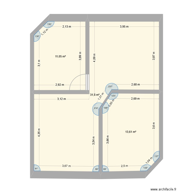 projet appart test. Plan de 3 pièces et 56 m2