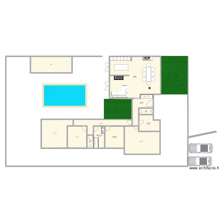 PLAN MAISON PLAIN PIED. Plan de 12 pièces et 189 m2