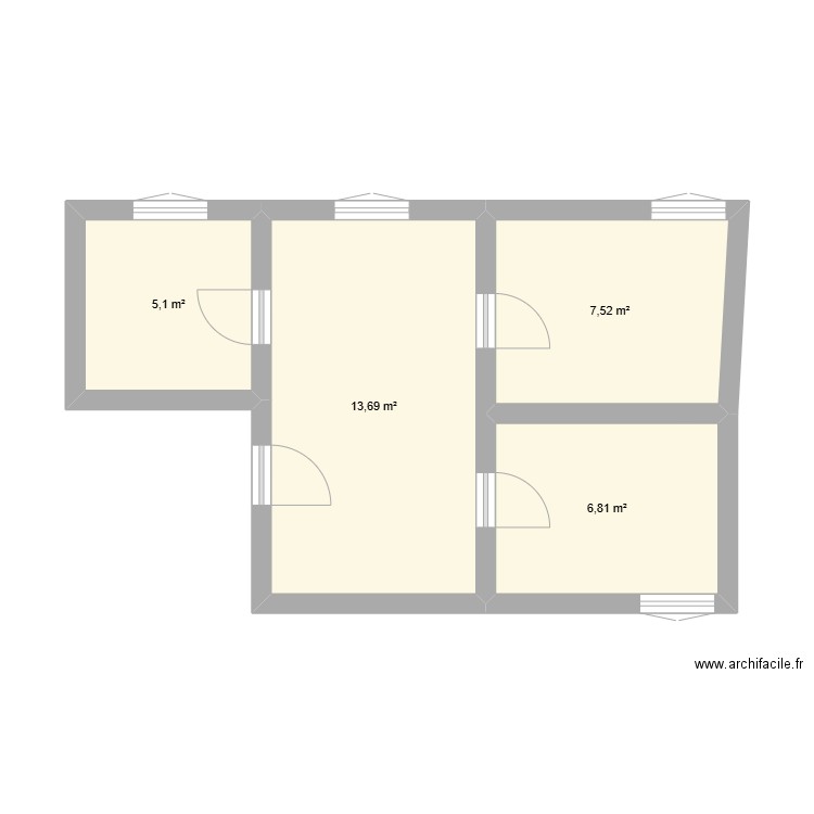 I2Etage2Droite. Plan de 4 pièces et 33 m2