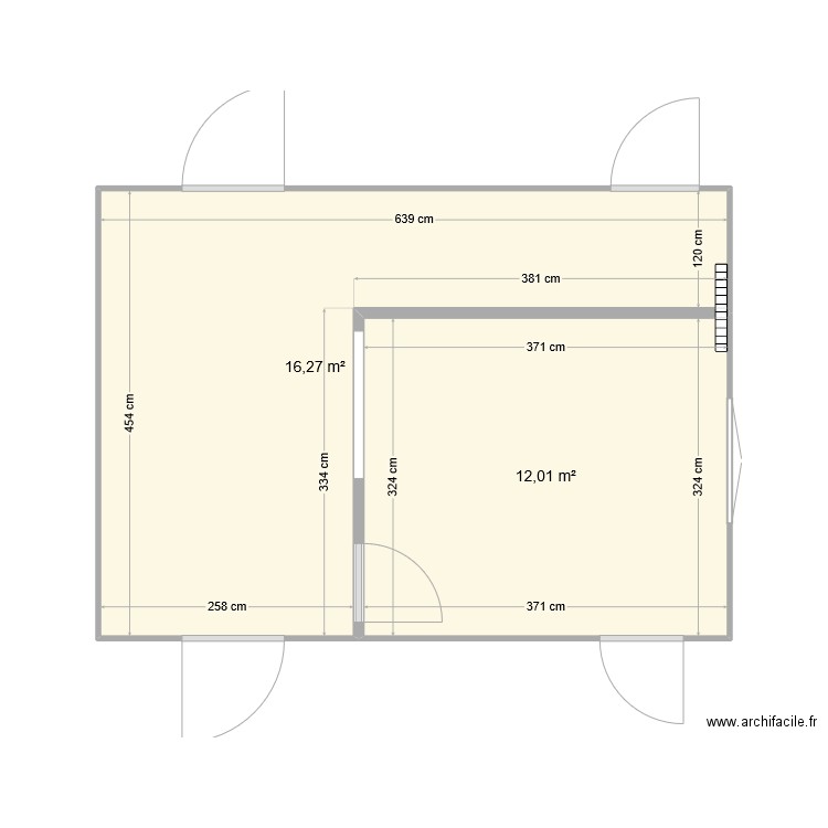 Chambre Pin. Plan de 2 pièces et 28 m2