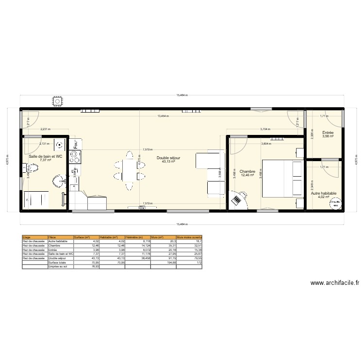 CWERMAN. Plan de 5 pièces et 71 m2