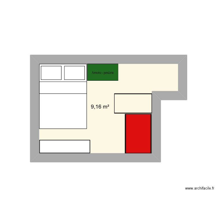 Chambre igor. Plan de 1 pièce et 9 m2